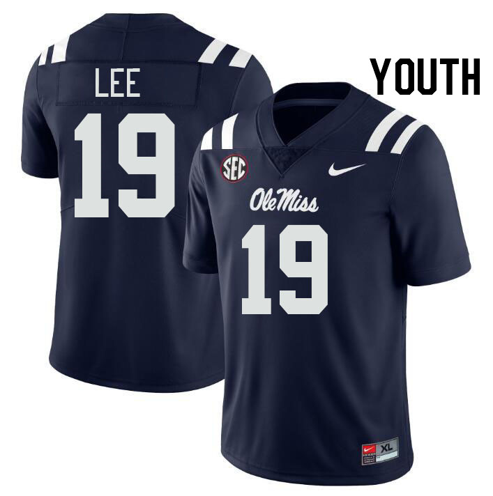 Youth #19 Cayden Lee Ole Miss Rebels College Football Jerseys Stitched-Navy